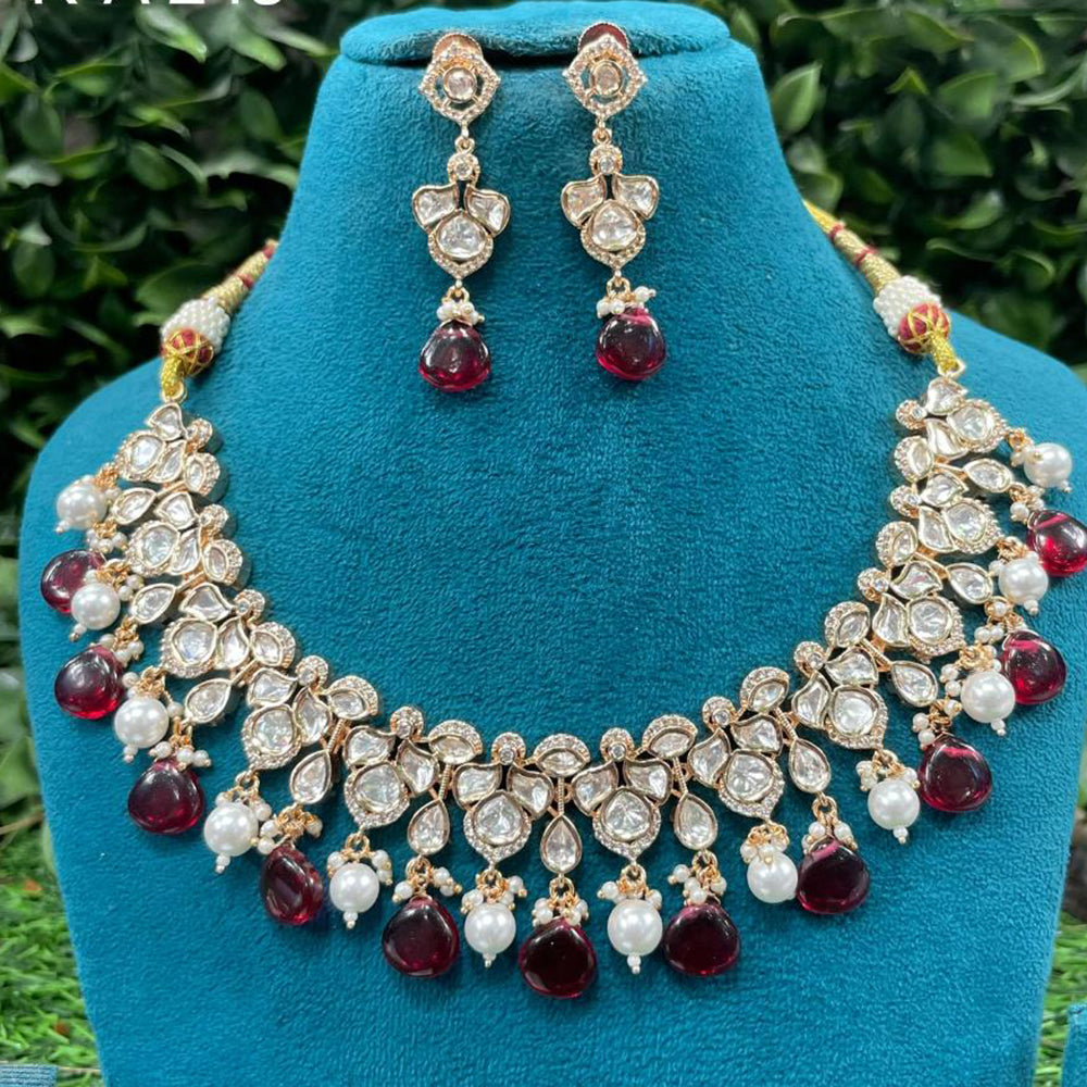 Amoliya Jewels Royal Polki Kundan Stone Pearl And Beads Necklace Set
