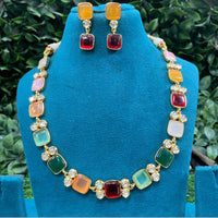 Amoliya Jewels Royal Designer Navrang Polki Kundan Stone Necklace Set  