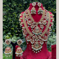 Amoliya Jewels South Indian Style Pota Stone And Pearl Double Necklace Set  