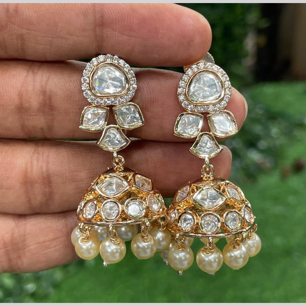 Amoliya Jewels Designer Polki Kundan Stone And Pearl Statement Jhumki Earrings