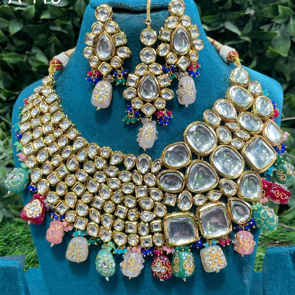 Amoliya Jewels Fashionable Kundan Stone And Beads Necklace Set