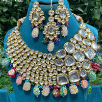 Amoliya Jewels Fashionable Kundan Stone And Beads Necklace Set