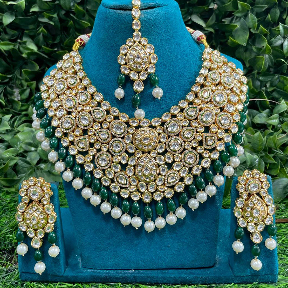 Amoliya Jewels Fashionable Kundan Stone And Beads Necklace Set