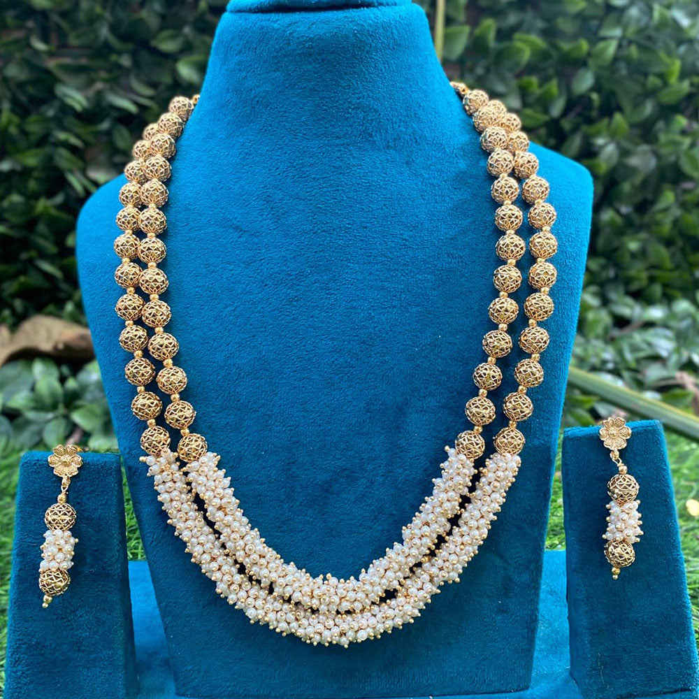 Amoliya Jewels Premium Beads Double Layer Long Necklace Set 