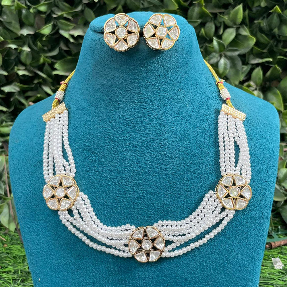 Amoliya Jewels Classic Polki Kundan Stone And Pearl Necklace Set For Women