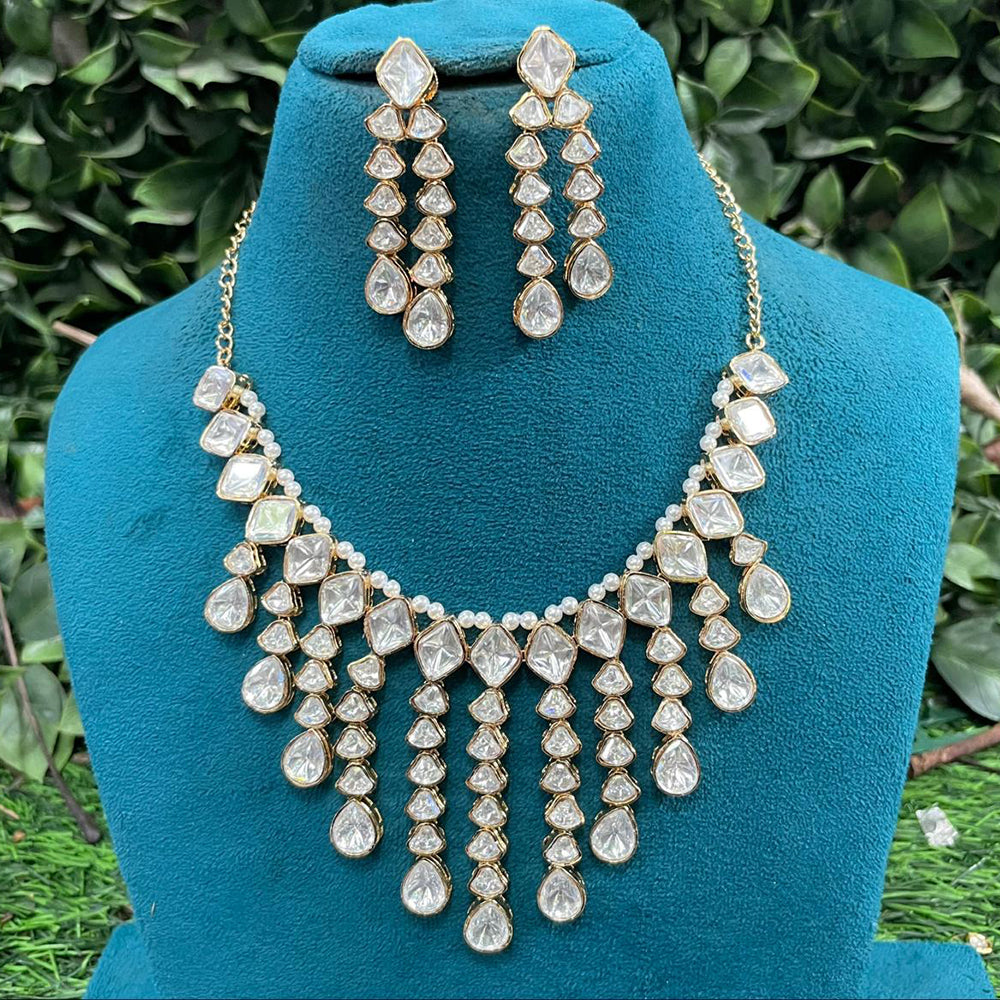 Amoliya Jewels Classic Polki Kundan Stone And Pearl Necklace Set For Women