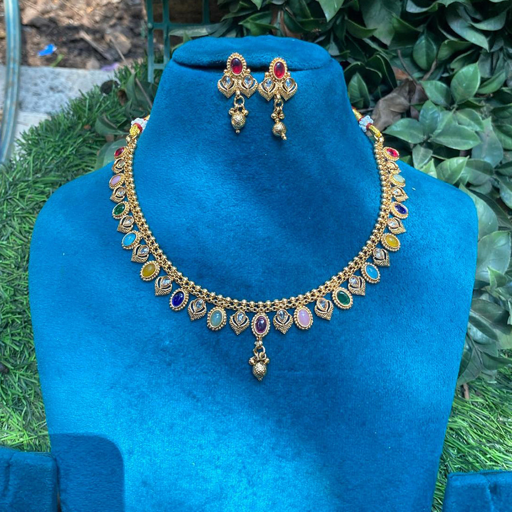 Amoliya Jewels Royal Pota Stone And Beads Designer Necklace Set
