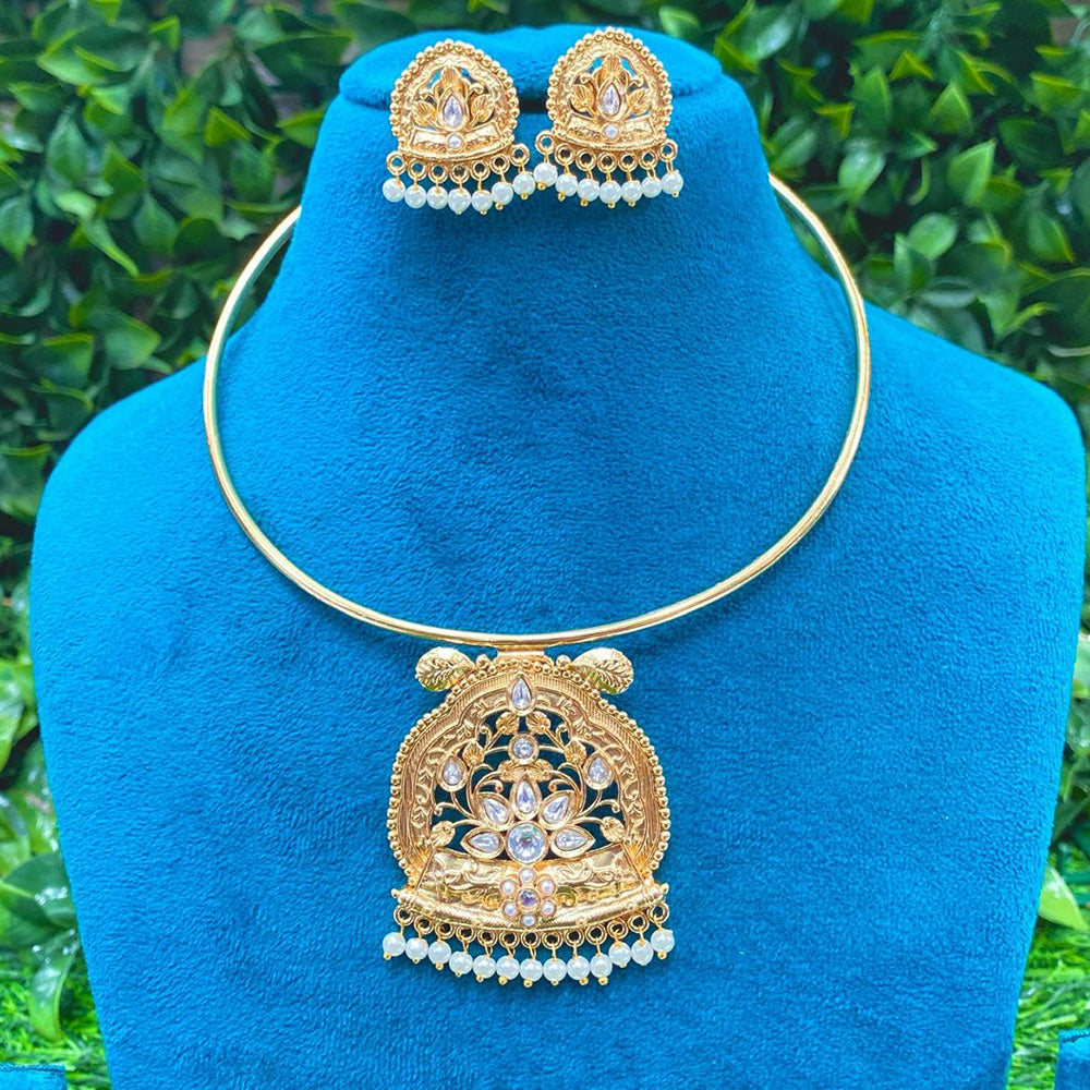Amoliya Jewels Royal Pota Stone And Pearl Designer Necklace Set
