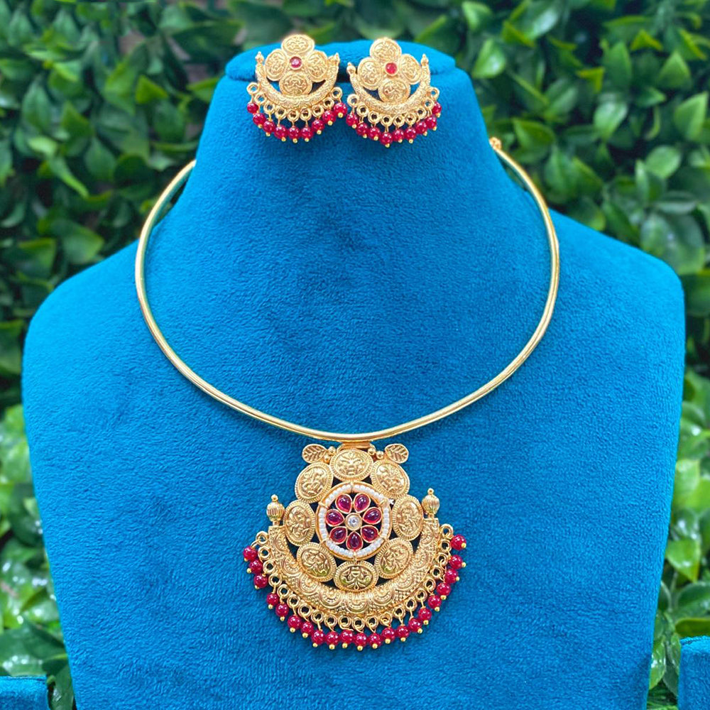 Amoliya Jewels Royal Pota Stone And Pearl Designer Necklace Set