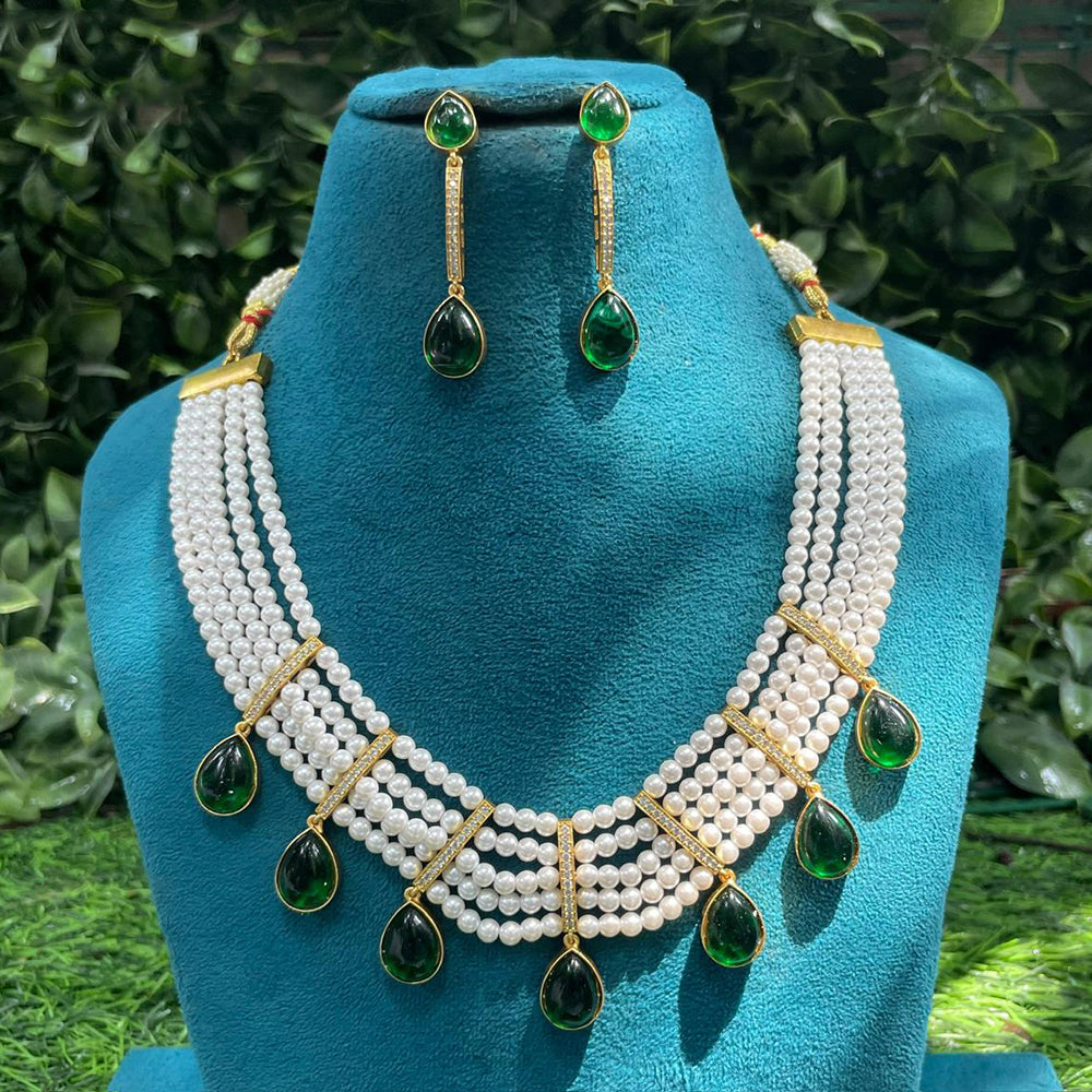 Amoliya Jewels Royal Pota Stone And Pearl Designer Necklace Set