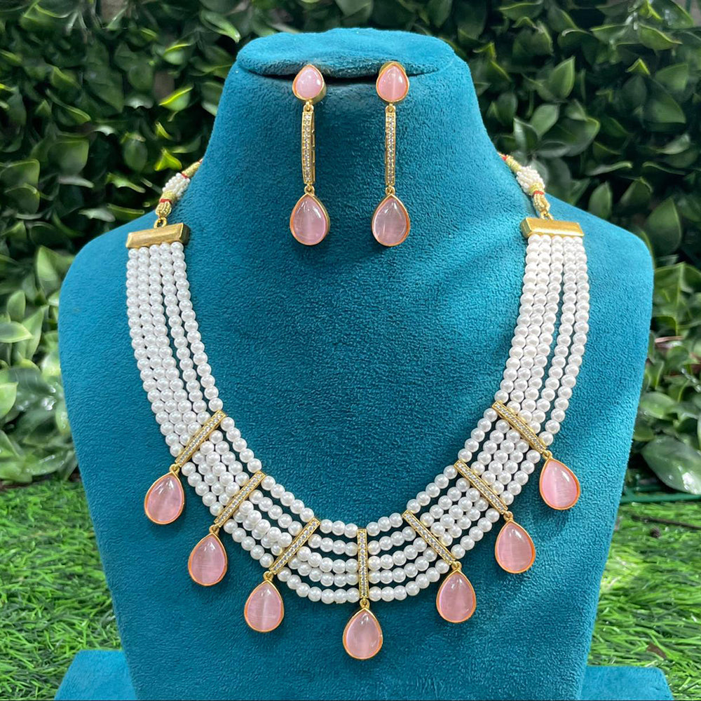 Amoliya Jewels Royal Pota Stone And Pearl Designer Necklace Set