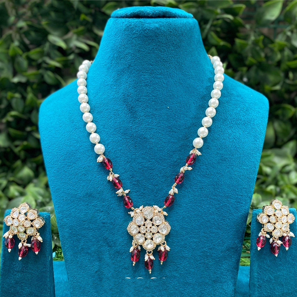 Amoliya Jewels Classic Polki Kundan Stone And Pearl Necklace Set For Women