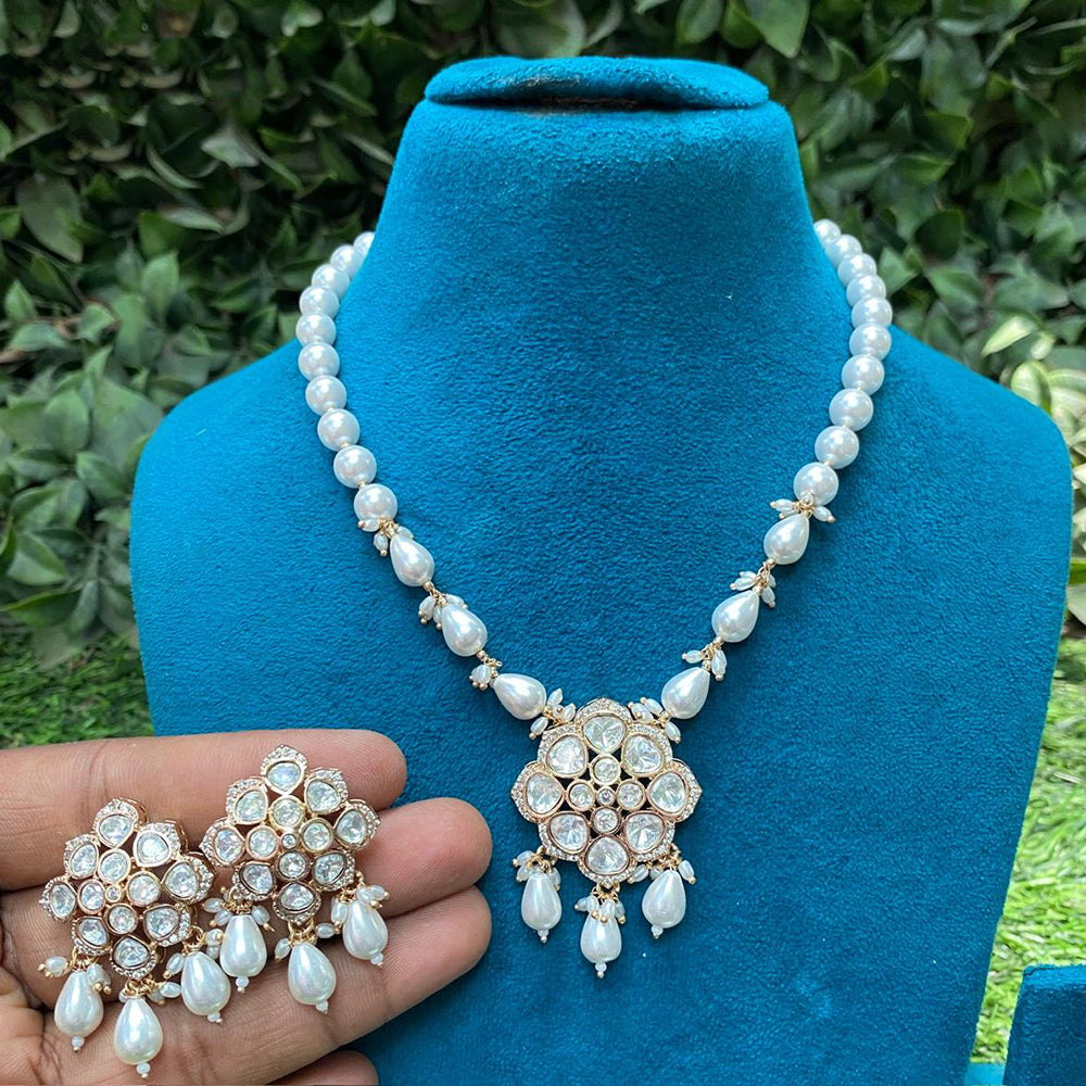 Amoliya Jewels Classic Polki Kundan Stone And Pearl Necklace Set For Women
