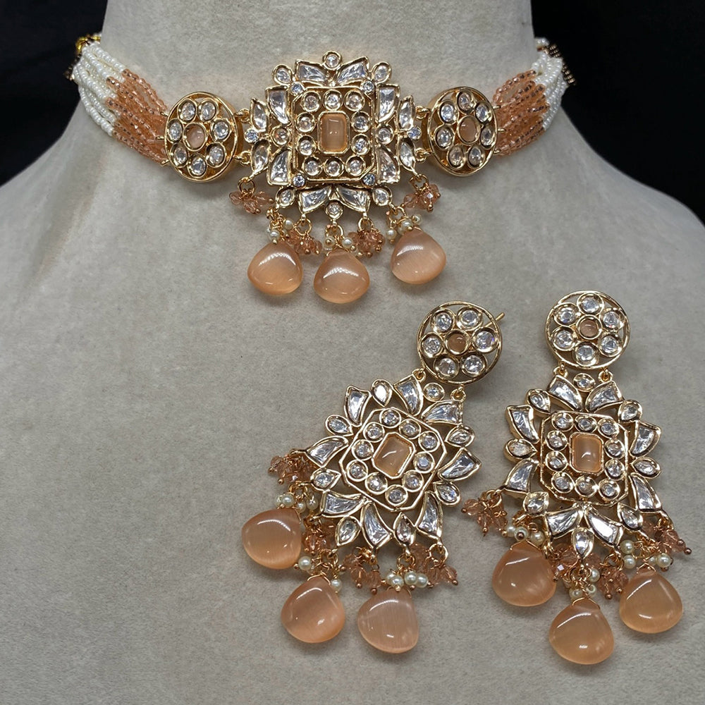 Amoliya Jewels Classic Polki Kundan Stone And Pearl Choker Necklace Set