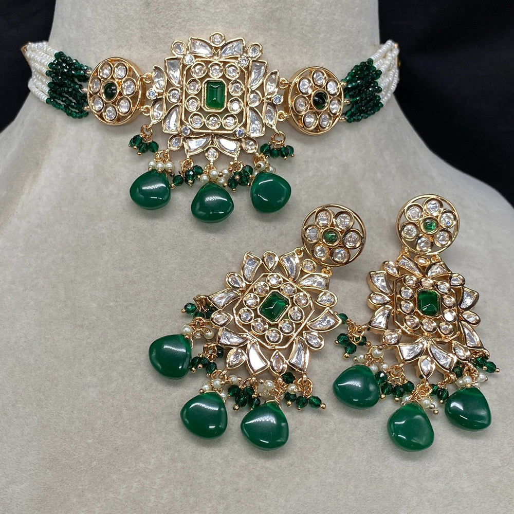 Amoliya Jewels Classic Polki Kundan Stone And Pearl Choker Necklace Set