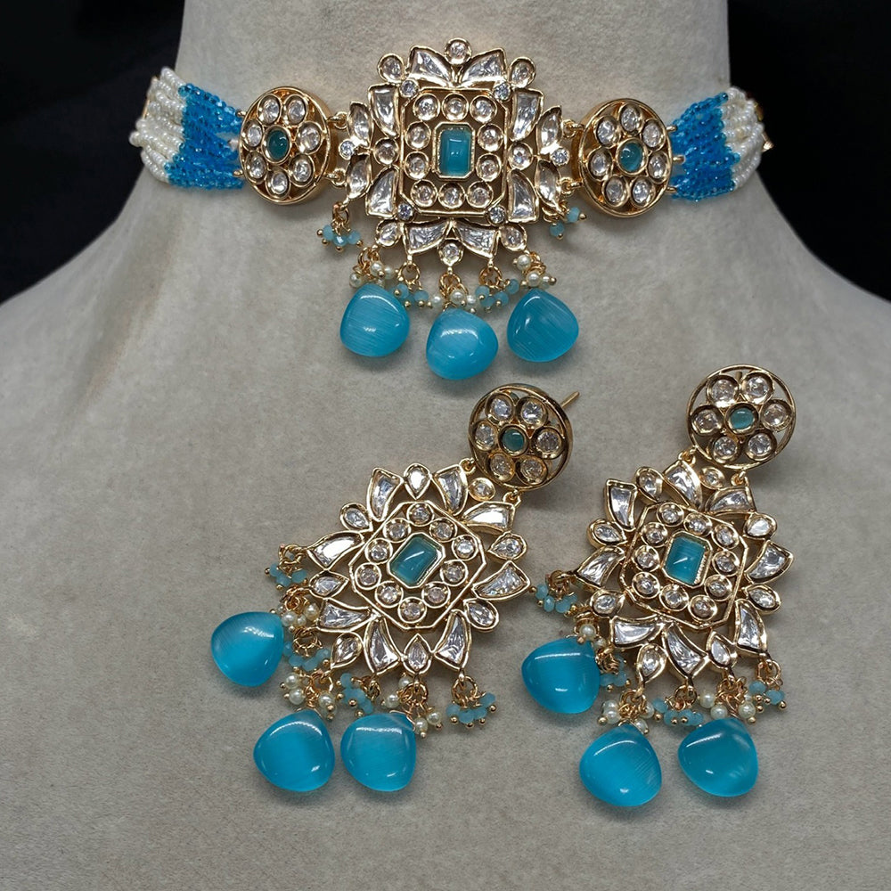 Amoliya Jewels Classic Polki Kundan Stone And Pearl Choker Necklace Set