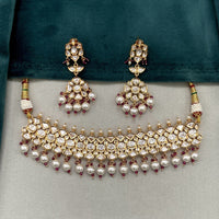 Amoliya Jewels Classic Polki Kundan Stone And Pearl Choker Necklace Set