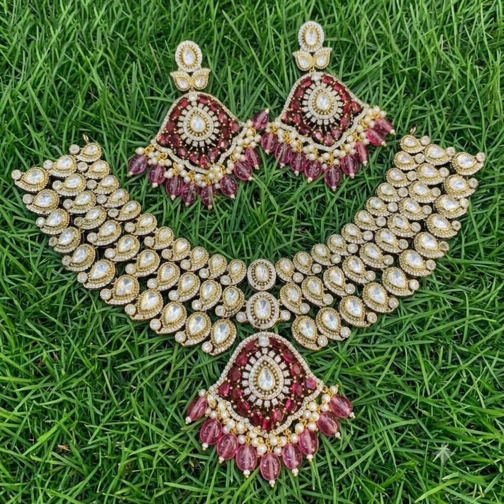 Amoliya Jewels Classic Polki Kundan Stone And Pearl Necklace Set For Women