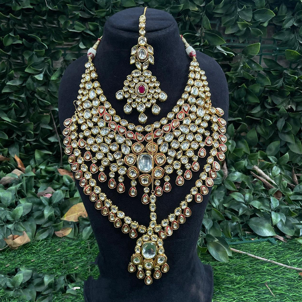 Amoliya Jewels Classic Polki Kundan Stone And Pearl Necklace Set For Women