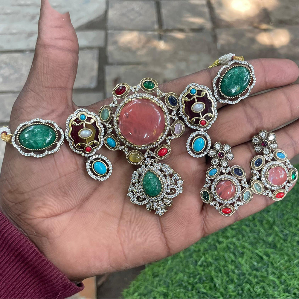 Amoliya Jewels Royal Pota Stone Choker Necklace Set