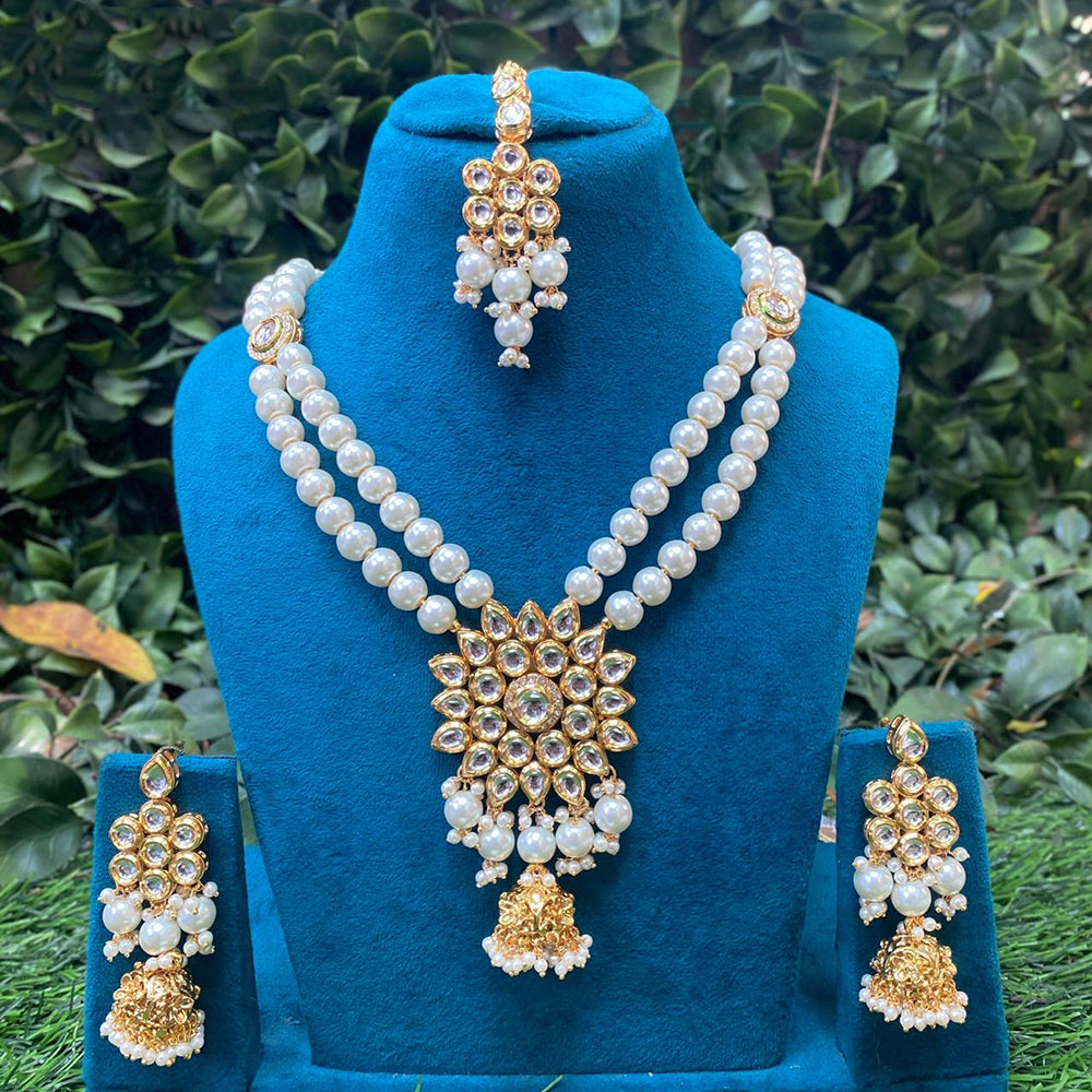 Amoliya Jewels Classic Kundan Stone And Beads Necklace Set For Women