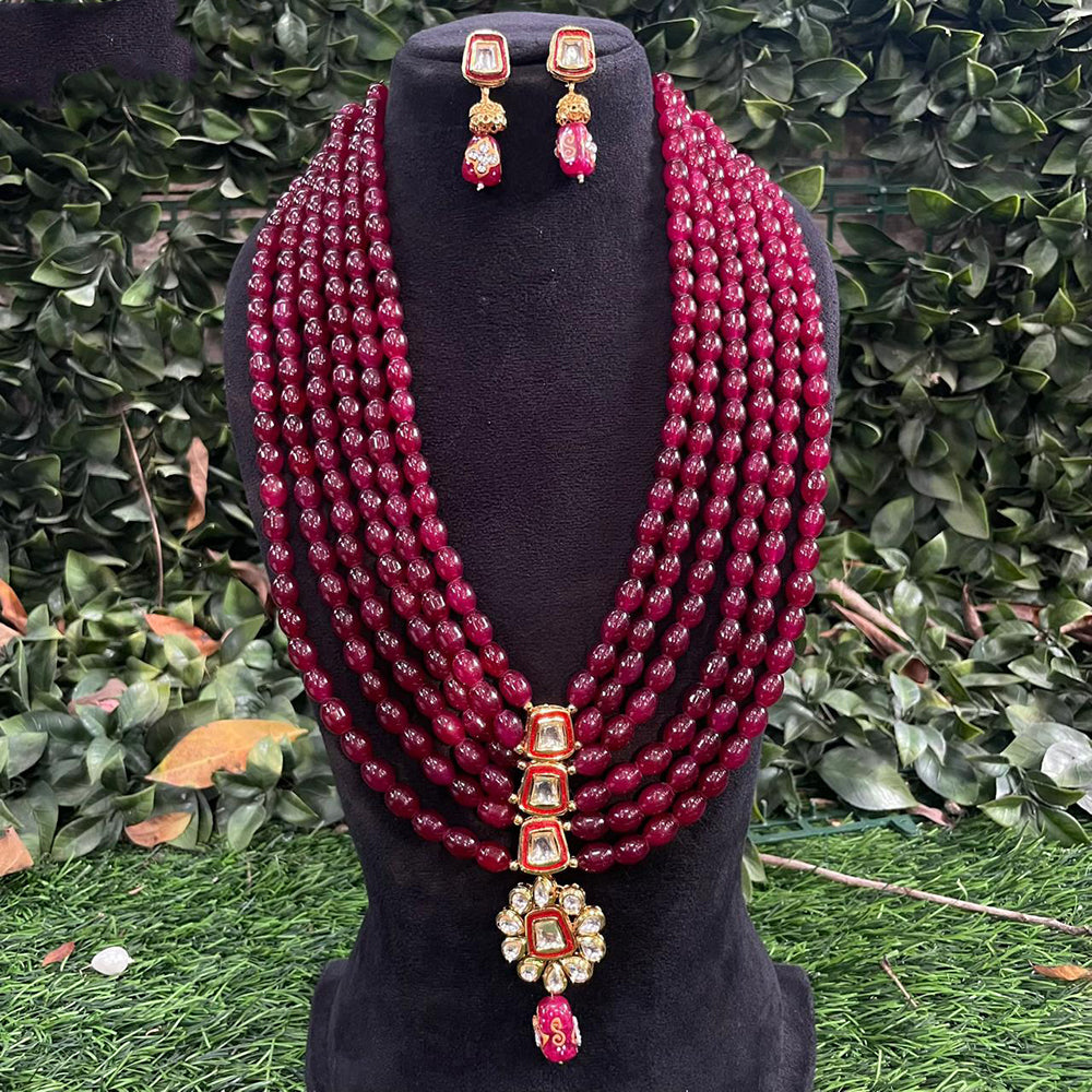 Amoliya Jewels Classic Kundan Stone And Beads Long Necklace Set For Women