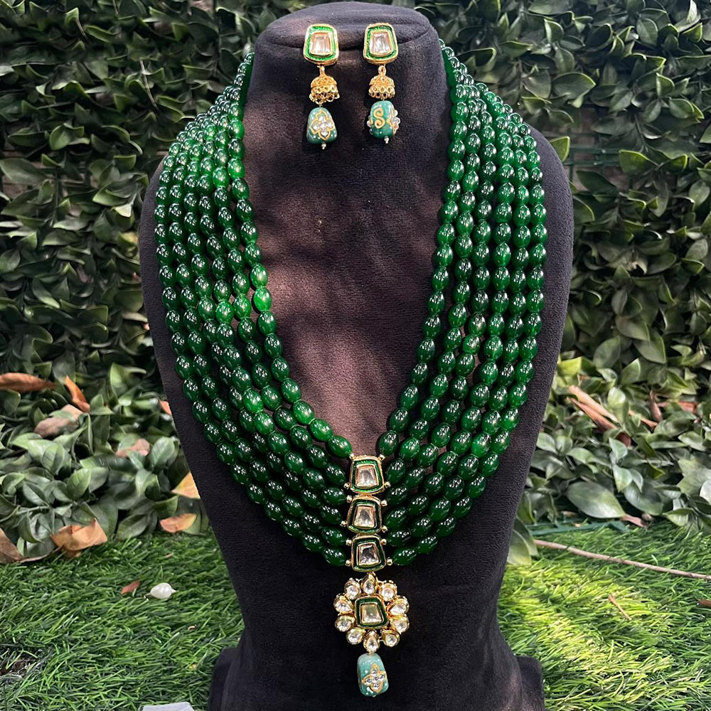Amoliya Jewels Classic Kundan Stone And Beads Long Necklace Set For Women