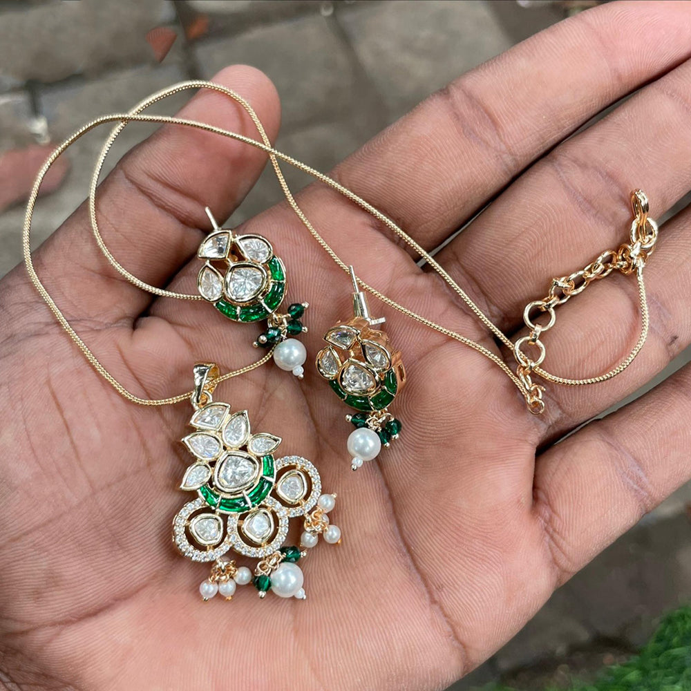 Amoliya Jewels Polki Kundan Stone And Pearl Chain Pendant Set