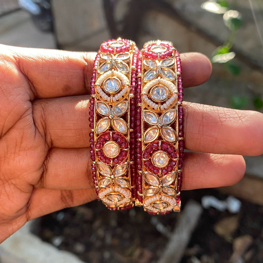 Amoliya Jewels Designer Polki Kundan And Pearl Opneable Bangles Set