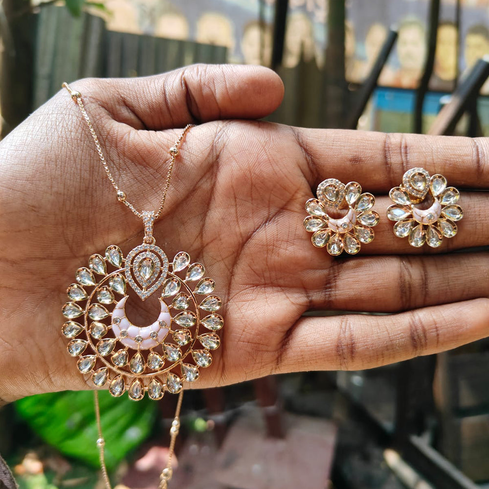 Amoliya Jewels Polki Kundan Stone And Pearl Chain Pendant Set