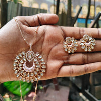 Amoliya Jewels Polki Kundan Stone And Pearl Chain Pendant Set
