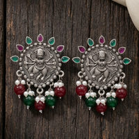 Wearhouse Fashion Oxidised Plated Pota Stone And Pearl Dangler Earrings