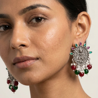Wearhouse Fashion Oxidised Plated Pota Stone And Pearl Dangler Earrings
