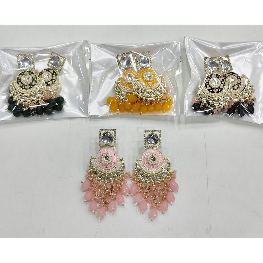 Rajwadi Collection Elegant Kundan and Pearl  Meenakari Dangler Earrings