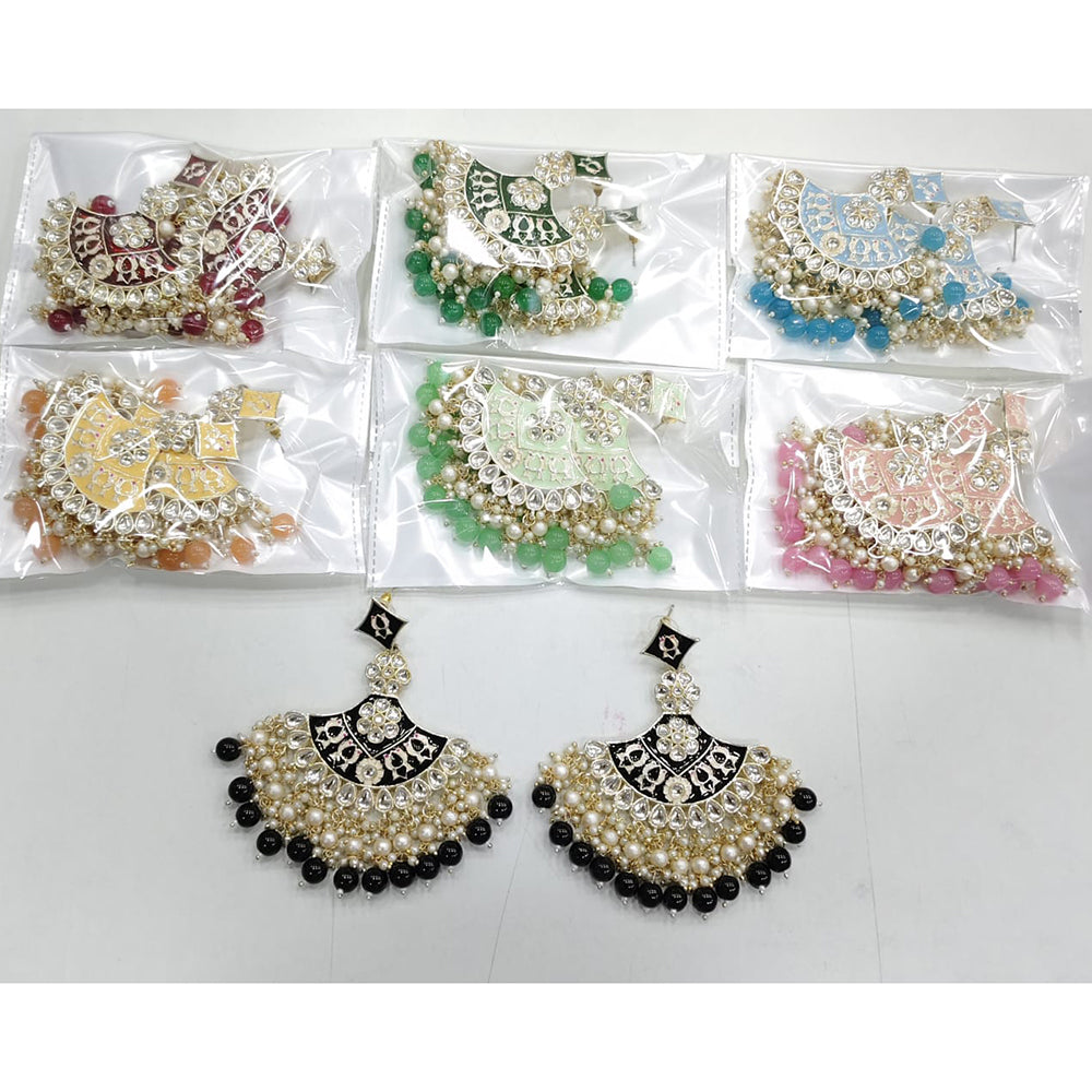 Rajwadi Collection Elegant Kundan and Pearl  Meenakari Dangler Earrings