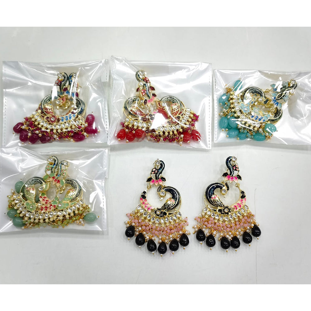 Rajwadi Collection Elegant Kundan and Pearl  Meenakari Dangler Earrings