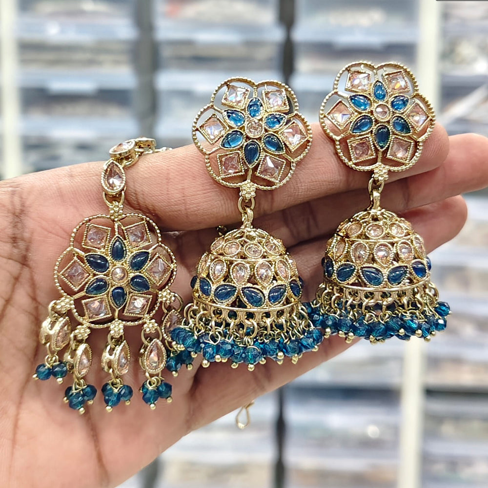 Rajwadi Collection Royal Heritage Crystal And Pearl Jhumki Earrings With Maangtikka