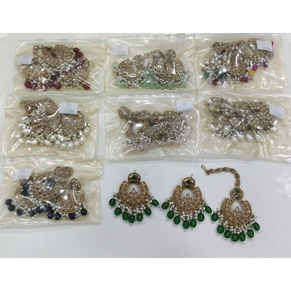 Rajwadi Collection Premium Shine Crystal And Pearl Dangler Earrings With Maangtikka