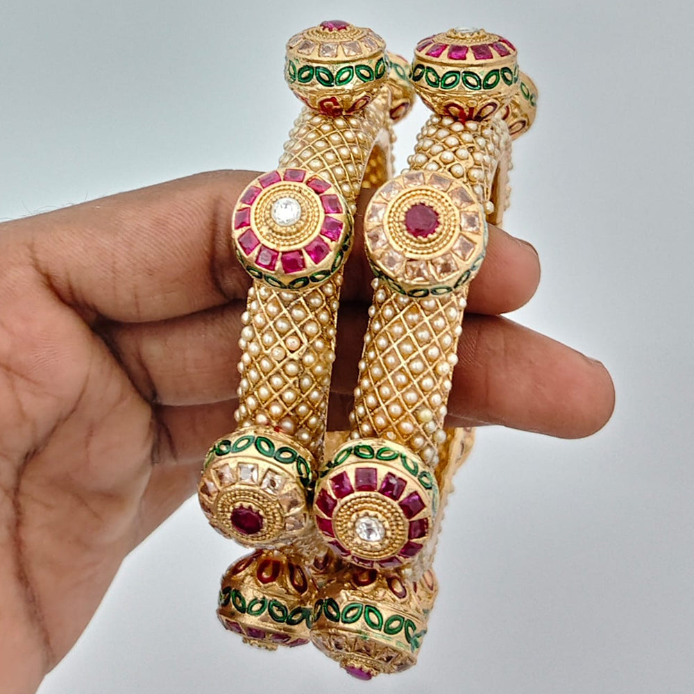 Rajwadi Collection Heritage Pota Stone And Pearl Meenakari Openable Bangles Set