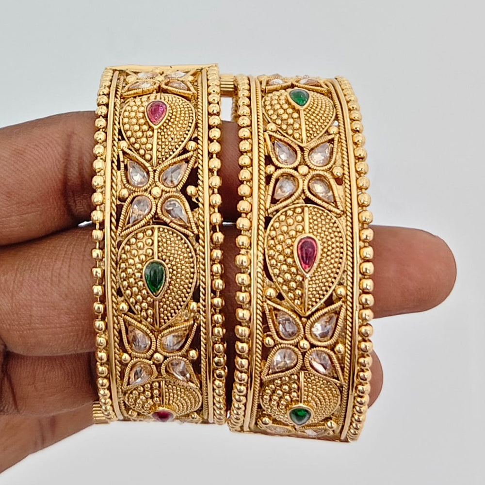 Rajwadi Collection Heritage Pota Stone And Crystal Stone Openable Bangles Set