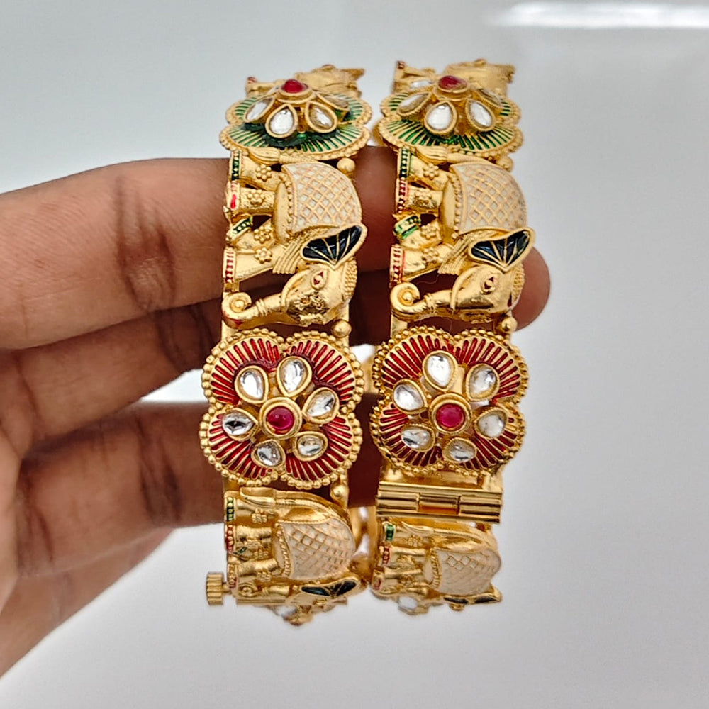 Rajwadi Collection Heritage Pota Stone And Meenakari Openable Bangles Set