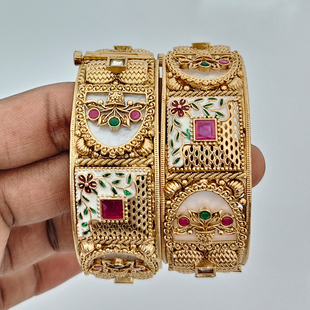 Rajwadi Collection Heritage Pota Stone And Meenakari Openable Bangles Set