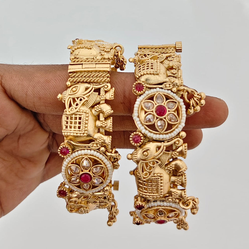 Rajwadi Collection Heritage Pota Stone And Pearl Openable Bangles Set