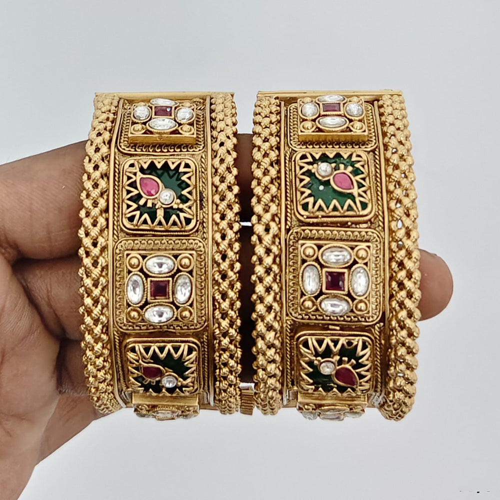 Rajwadi Collection Heritage Pota Stone Openable Bangles Set