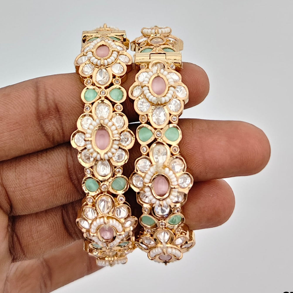 Rajwadi Collection Heritage Pota Stone And Austrian Stone Openable Bangles Set