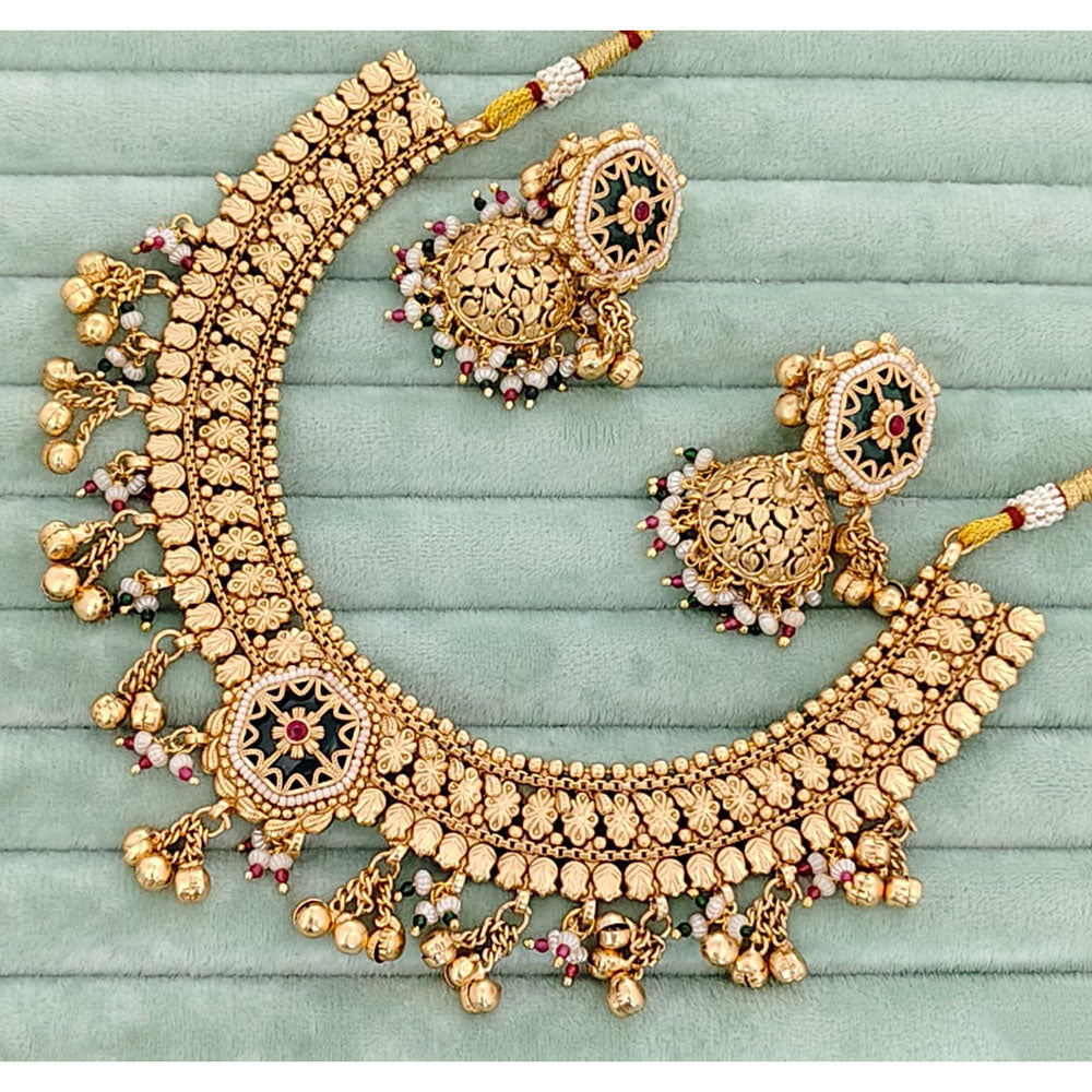 Rajwadi Collection  Pota Stone And Pearl  Necklace Set