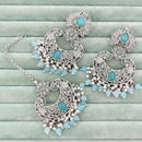 Rajwadi Collection Classic Crystal Stone And Beads Dangler Earrings With Maangtikka