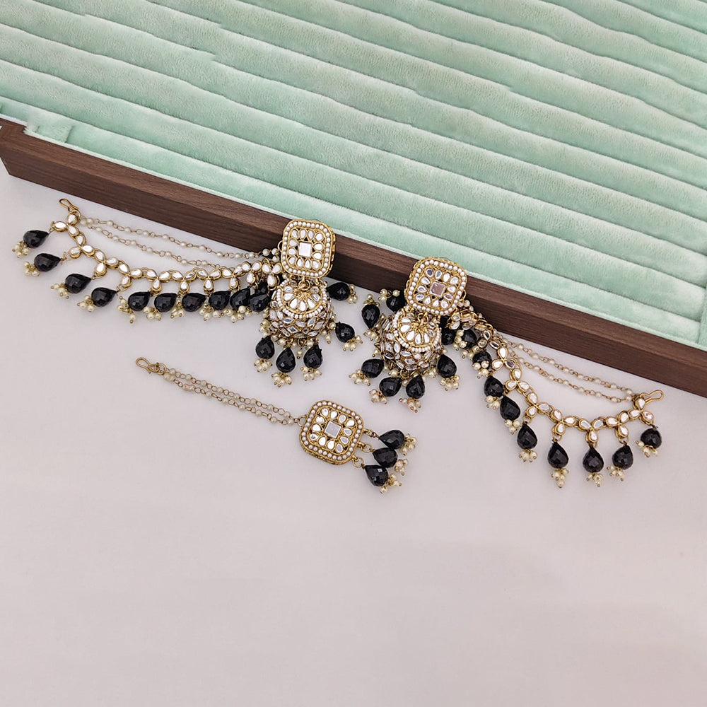 Rajwadi Collection Heritage Mirror And Beads Jhumki Kan Chain Earrings