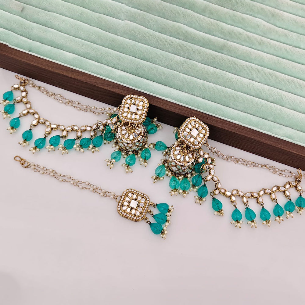 Rajwadi Collection Heritage Mirror And Beads Jhumki Kan Chain Earrings