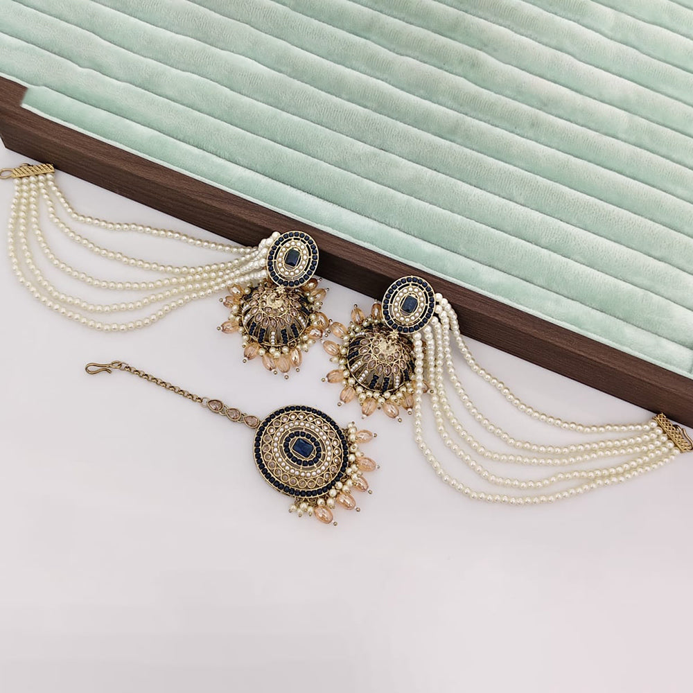 Rajwadi Collection Heritage Crystal And Pearl Jhumki Earrings With Maangtikka